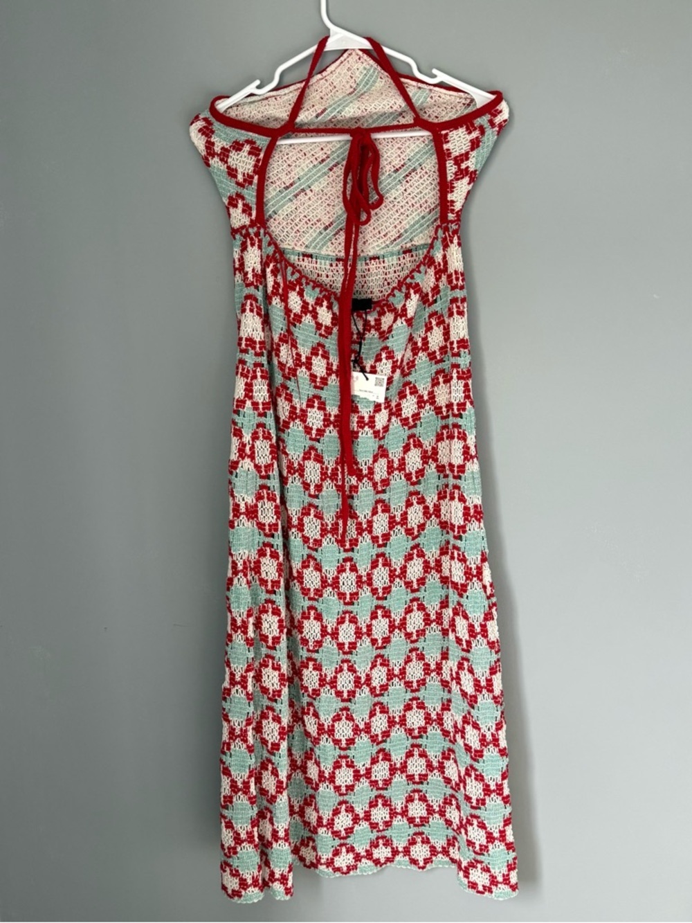 Zara Crochet Knit Halter Maxi Dress Blue and Red - Picture 6 of 10